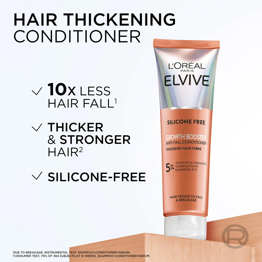 L'Oreal Paris Elvive Growth Booster Conditioner - Anti Hair Loss & Thickening, Aminexil, Niacinamide, Ginger, 150ml - Damaged Box