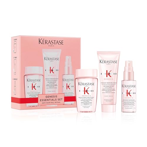 K'erastase Genesis Travel-Size Discovery Gift Set, With Shampoo, Conditioner and Blow-Dry Spray, Nourishing and Fortifying Routine, For Weakened Hair, Infused with Ginger Root and Edelweiss Flower - Damaged Box