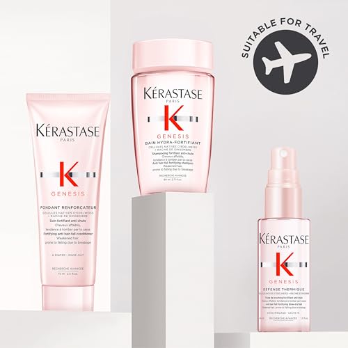 K'erastase Genesis Travel-Size Discovery Gift Set, With Shampoo, Conditioner and Blow-Dry Spray, Nourishing and Fortifying Routine, For Weakened Hair, Infused with Ginger Root and Edelweiss Flower - Damaged Box