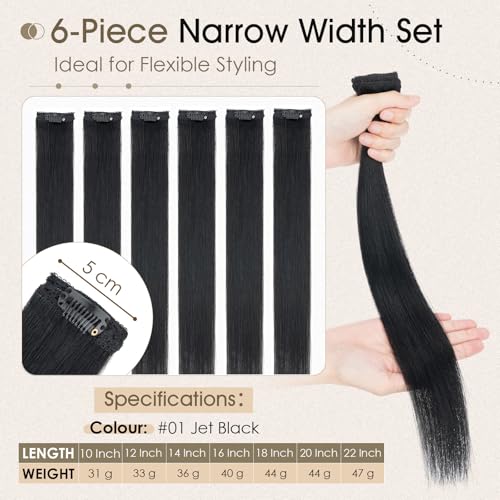 Elailite Clip In Real Human Hair Extensions Remy Double Weft Seamless Highlights Straight #01 Jet Black 14 Inch - Damaged Box