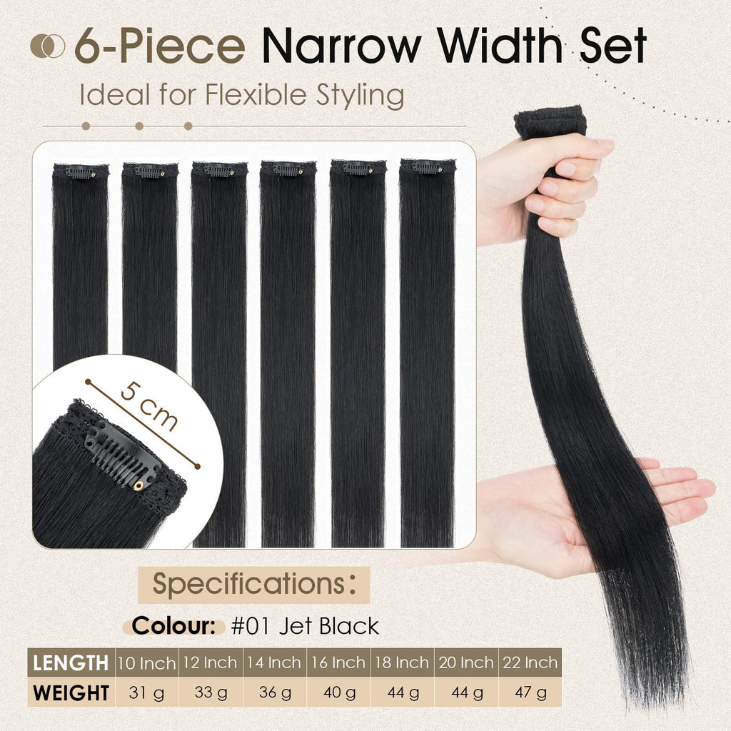 Elailite Clip In Real Human Hair Extensions Remy Double Weft Seamless Highlights Straight #01 Jet Black 14 Inch - Damaged Box