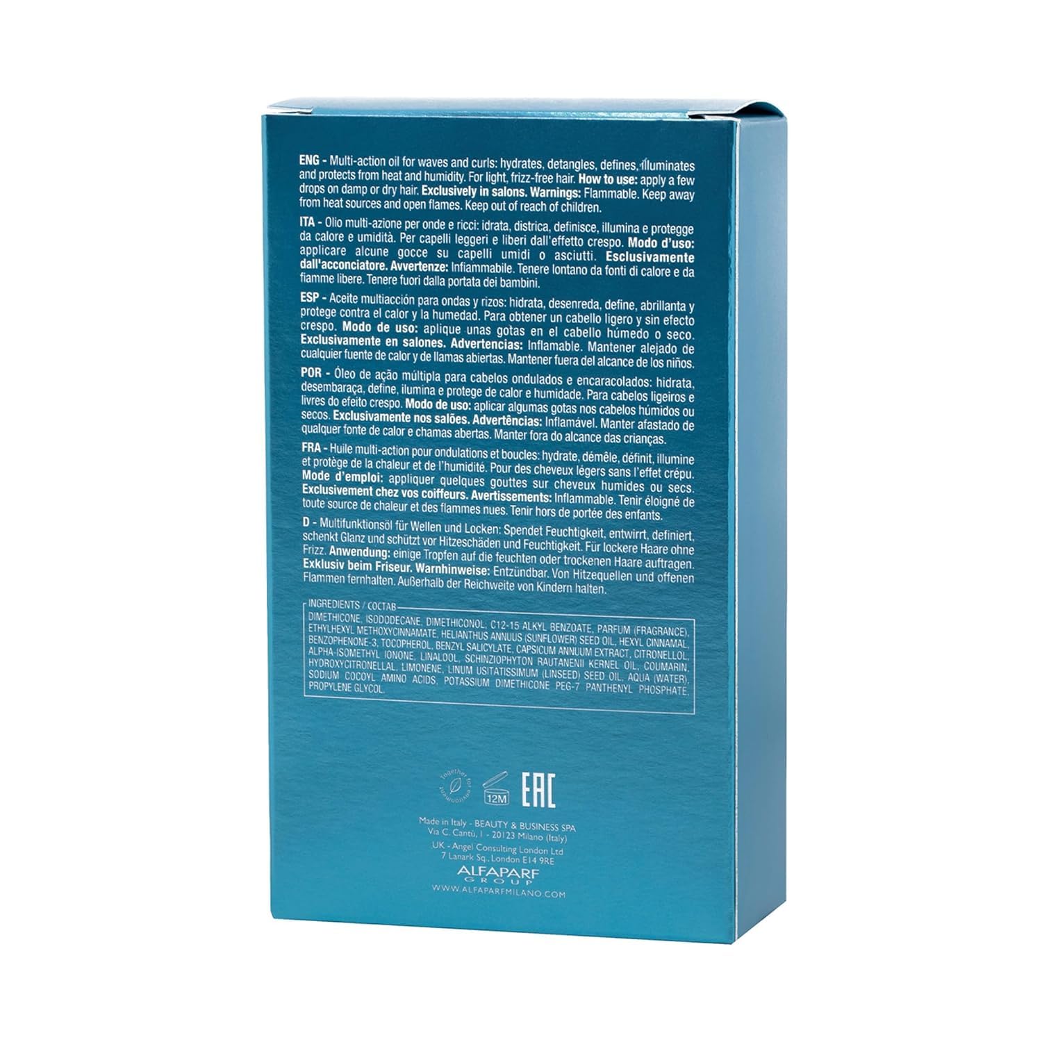 Alfaparf Semi di Lino Curls Multi Benefit Moisturizing Oil For Curly Hair 100ml - Damaged Box
