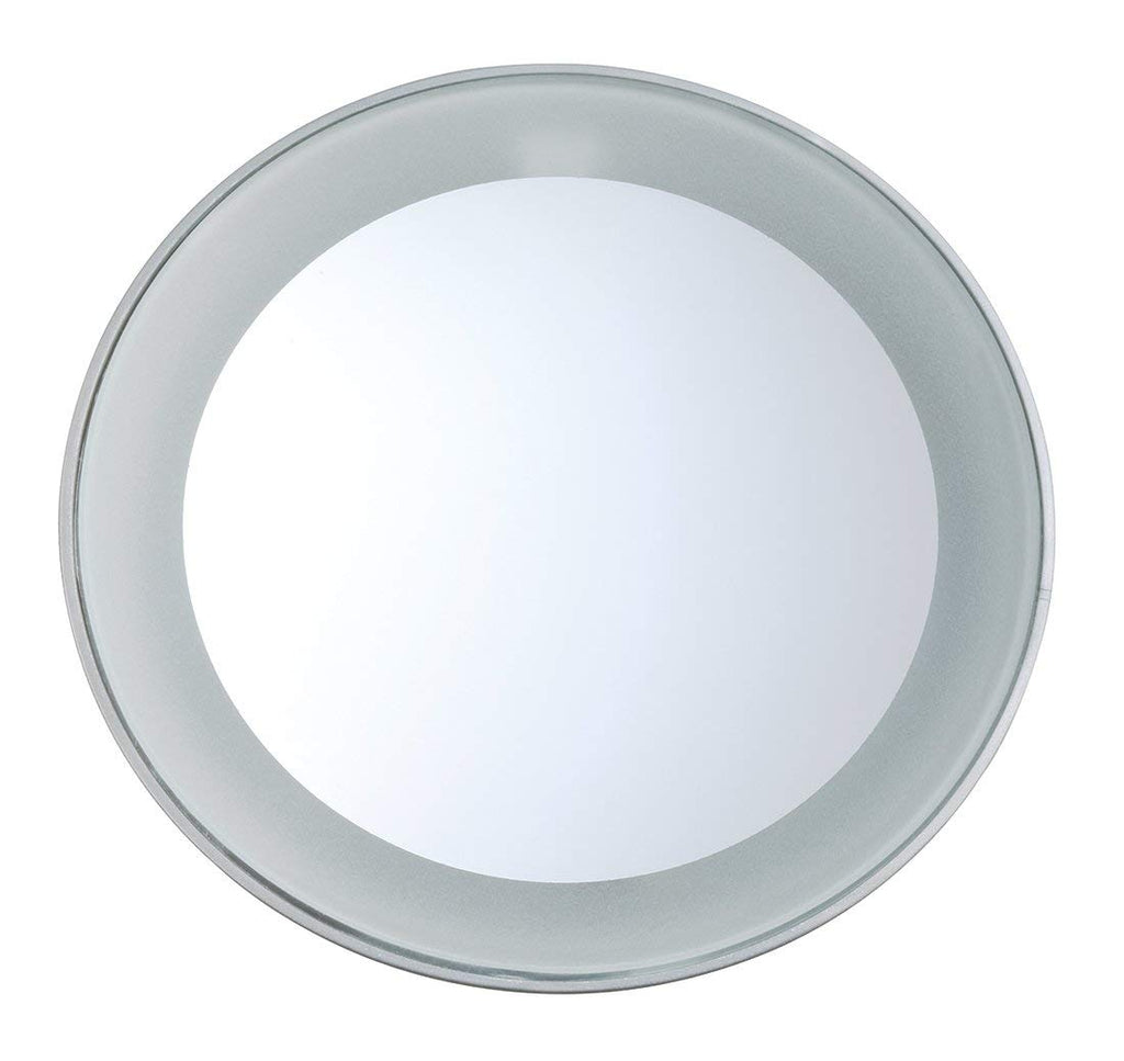 Tweezerman 15x Magnifying LED Mini Mirror, Round Mirror Perfect for Tweezing, Contact Lens and Makeup Application Compact Travel Mirrors with Suction Cups (Pack of 1) - Damaged Box