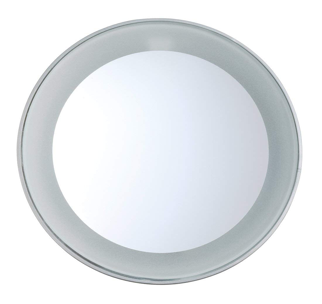 Tweezerman 15x Magnifying LED Mini Mirror, Round Mirror Perfect for Tweezing, Contact Lens and Makeup Application Compact Travel Mirrors with Suction Cups (Pack of 1) - Damaged Box
