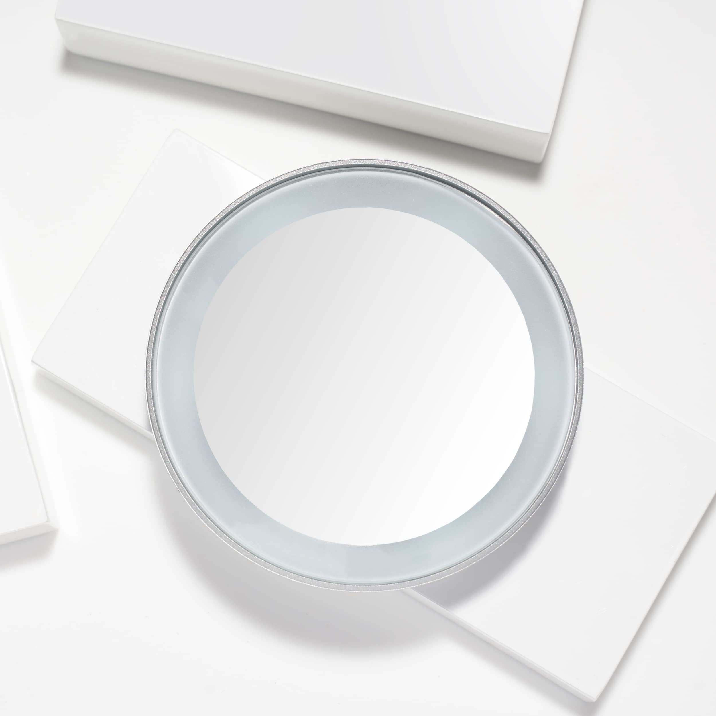 Tweezerman 15x Magnifying LED Mini Mirror, Round Mirror Perfect for Tweezing, Contact Lens and Makeup Application Compact Travel Mirrors with Suction Cups (Pack of 1) - Damaged Box