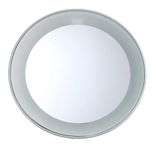 Tweezerman 15x Magnifying LED Mini Mirror, Round Mirror Perfect for Tweezing, Contact Lens and Makeup Application Compact Travel Mirrors with Suction Cups (Pack of 1) - Damaged Box