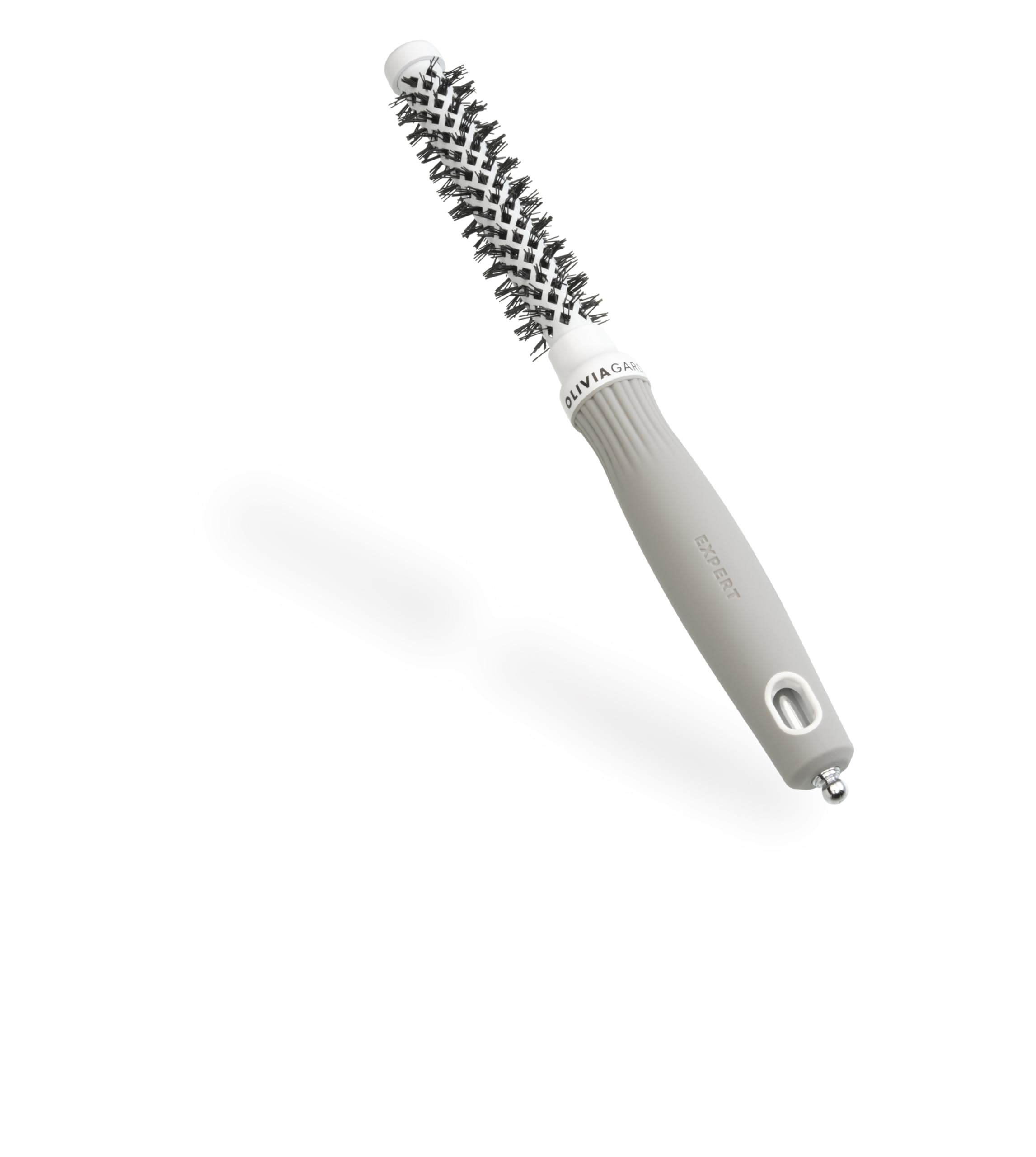 Olivia Garden Expert Blowout Shine - White & Grey - 15 - Ceramic Coated Round Brush for Smooth Blowout, Frizz-Free Hair & Radiant Shine - Damaged Box
