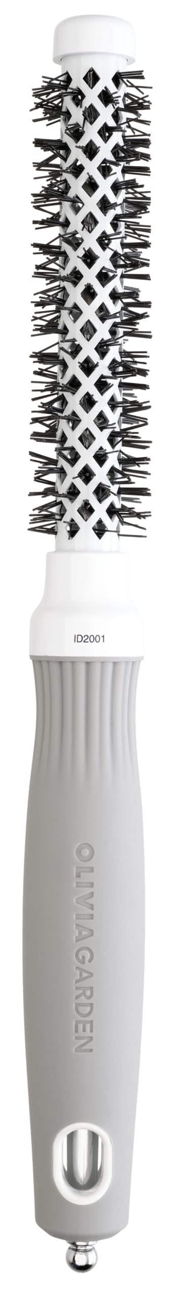 Olivia Garden Expert Blowout Shine - White & Grey - 15 - Ceramic Coated Round Brush for Smooth Blowout, Frizz-Free Hair & Radiant Shine - Damaged Box