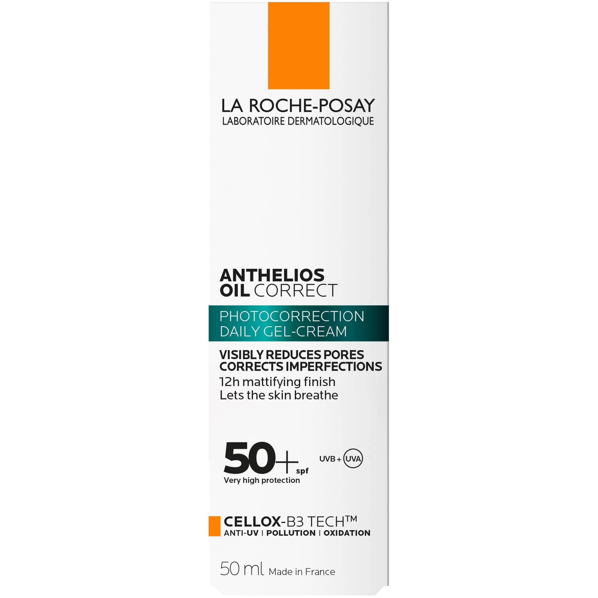 La Roche-Posay Anthelios Oil Correct SPF50+ Sun Cream for Oily and Acne Prone skin, Mattifying Photo Correction Sunscreen with UVB and UVA Very High Protection, 50ml - Damaged Box