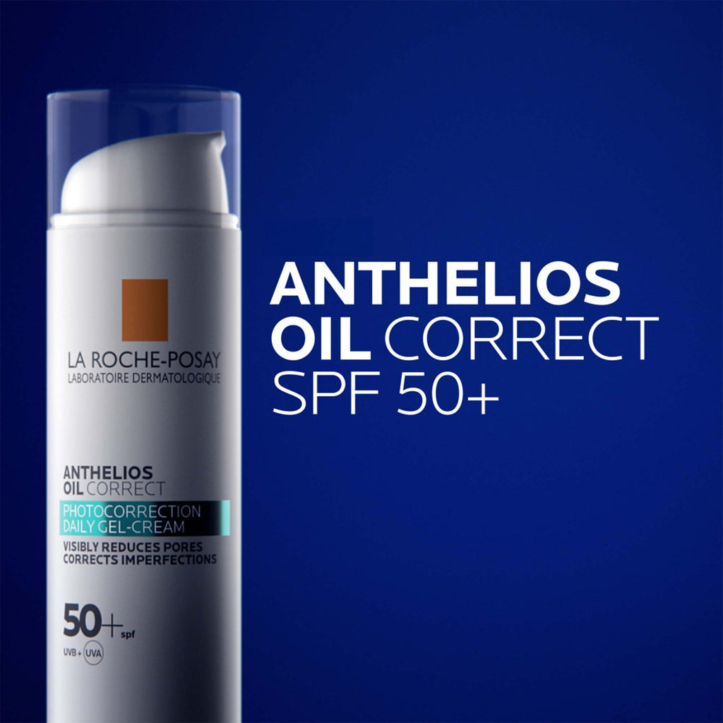 La Roche-Posay Anthelios Oil Correct SPF50+ Sun Cream for Oily and Acne Prone skin, Mattifying Photo Correction Sunscreen with UVB and UVA Very High Protection, 50ml - Damaged Box
