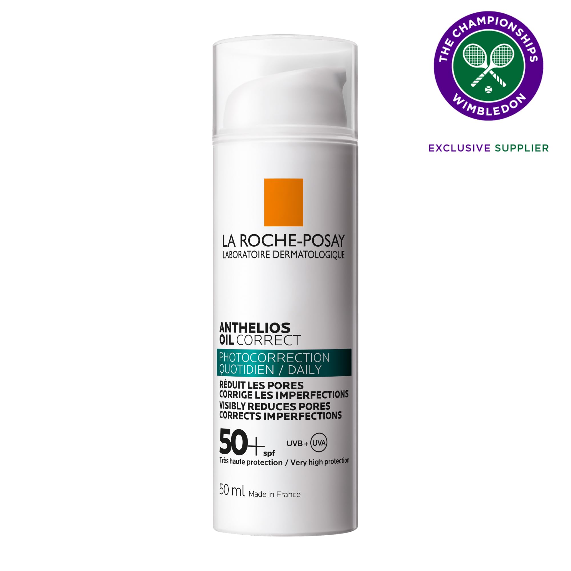 La Roche-Posay Anthelios Oil Correct SPF50+ Sun Cream for Oily and Acne Prone skin, Mattifying Photo Correction Sunscreen with UVB and UVA Very High Protection, 50ml - Damaged Box