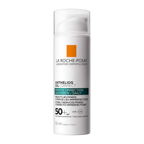 La Roche-Posay Anthelios Oil Correct SPF50+ Sun Cream for Oily and Acne Prone skin, Mattifying Photo Correction Sunscreen with UVB and UVA Very High Protection, 50ml - Damaged Box