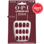 OPI xPRESS/ON Malaga Wine - Dark Red Short Round Press On Nails - With Nail Glue - Long Lasting, Reusable & Non-Damaging Short False Nails - Damaged Box