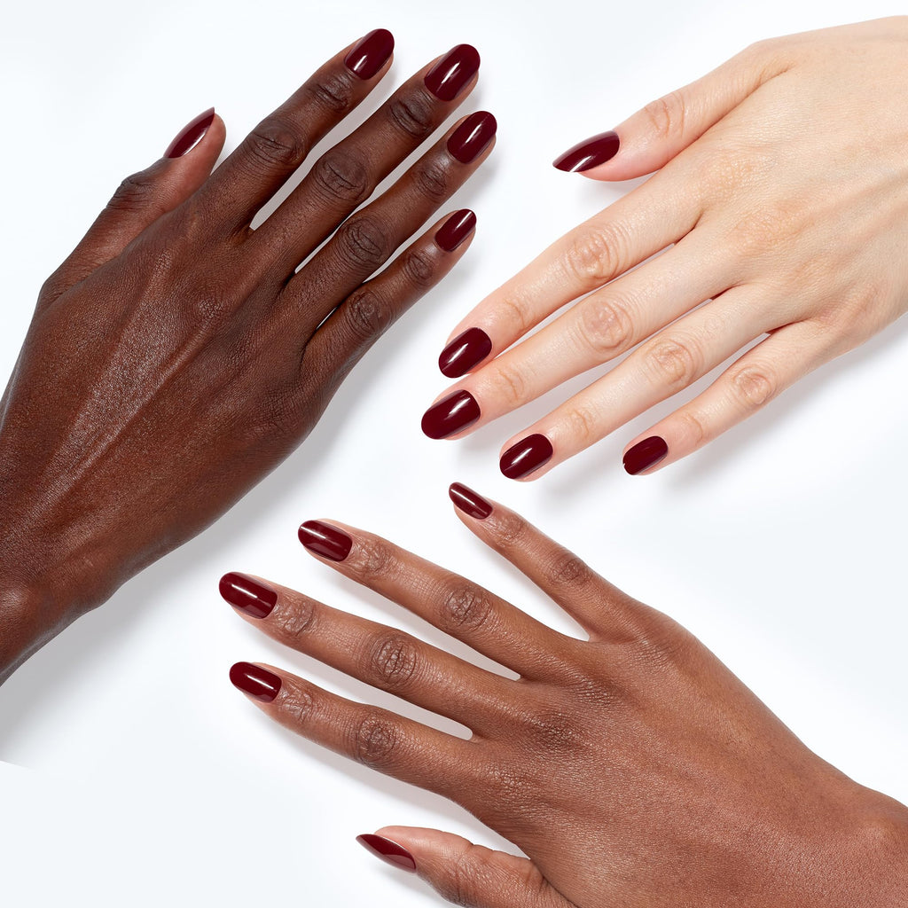 OPI xPRESS/ON Malaga Wine - Dark Red Short Round Press On Nails - With Nail Glue - Long Lasting, Reusable & Non-Damaging Short False Nails - Damaged Box
