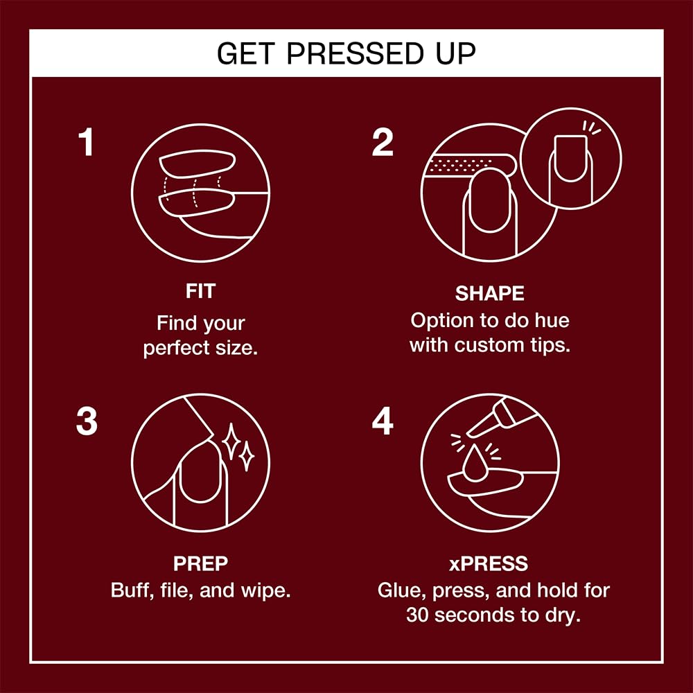 OPI xPRESS/ON Malaga Wine - Dark Red Short Round Press On Nails - With Nail Glue - Long Lasting, Reusable & Non-Damaging Short False Nails - Damaged Box