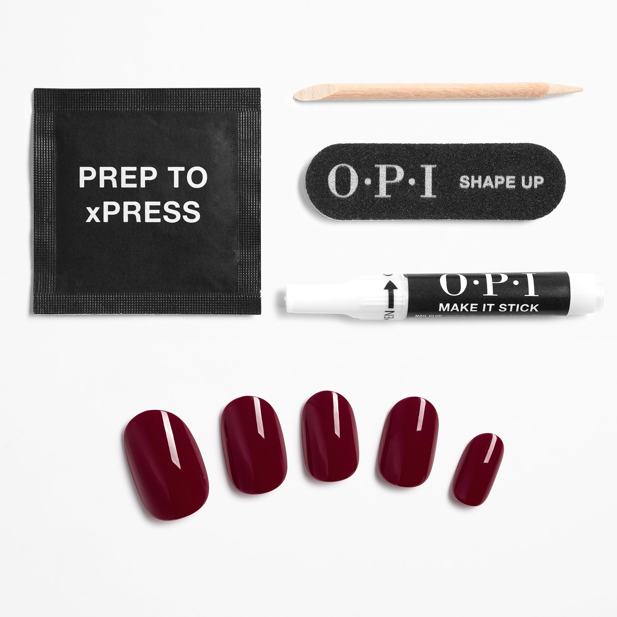 OPI xPRESS/ON Malaga Wine - Dark Red Short Round Press On Nails - With Nail Glue - Long Lasting, Reusable & Non-Damaging Short False Nails - Damaged Box