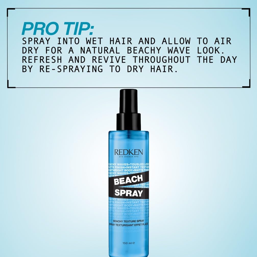 REDKEN, Beach Spray, For Added Hair Definition and Texture, Sea Salt Free, Medium Control Spray, Suitable for All Hair Types, 150ml