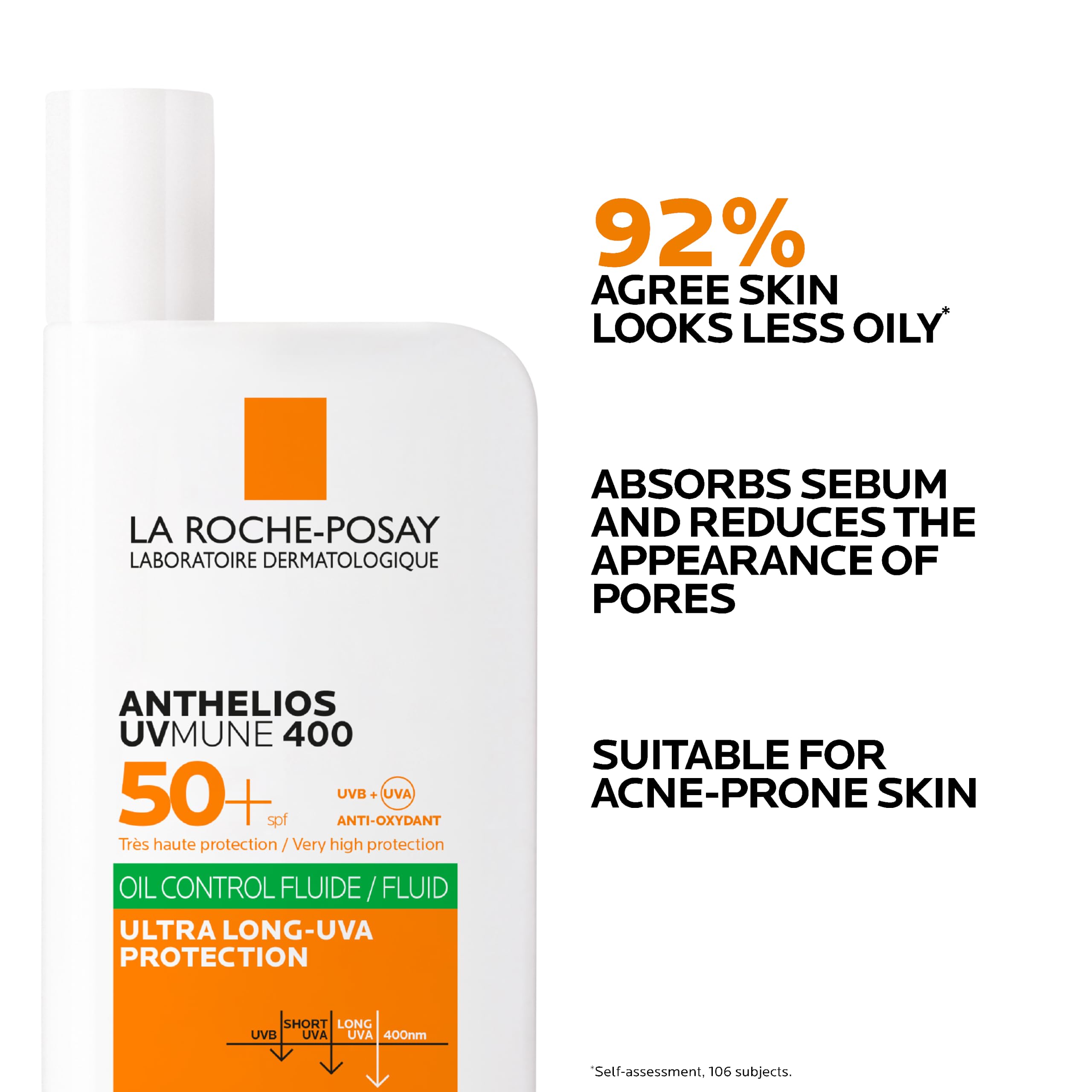La Roche-Posay Anthelios UVMune 400 Oil Control Invisible Fluid SPF50+, Mattifying Sunscreen For Oily Blemish-Prone Skin, Ultra Long UVA Protection, Sweat Resistant, Non-Comedogenic, 50ml - Damaged Box - BBE 06/2028