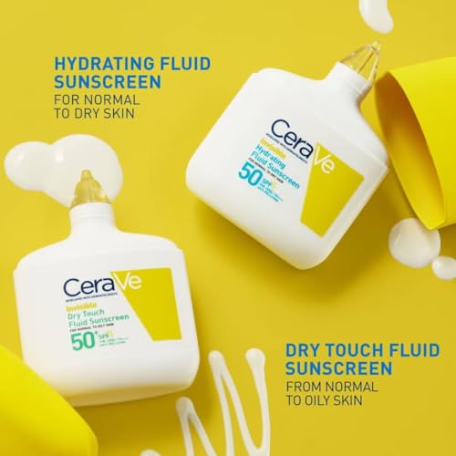 CeraVe Invisible Hydrating Fluid Sunscreen SPF 50, Broad Spectrum UVB UVA Protection, With 3 Essential Ceramides, MVE Technology, Normal to Dry Skin, Dermatologist Developed, 50ml - Damaged Box
