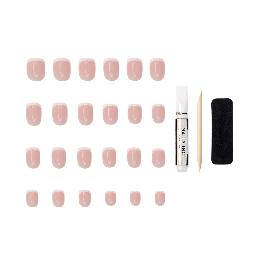 Nails.INC #NailingLife Classic Kim French Tip Square-Shaped Press-On Nail, 30 Nail Sizes, Long-Lasting, Non-Damaging, No Snap, Salon-Quality At Home Manicure, Glue Included, 33 Piece Set