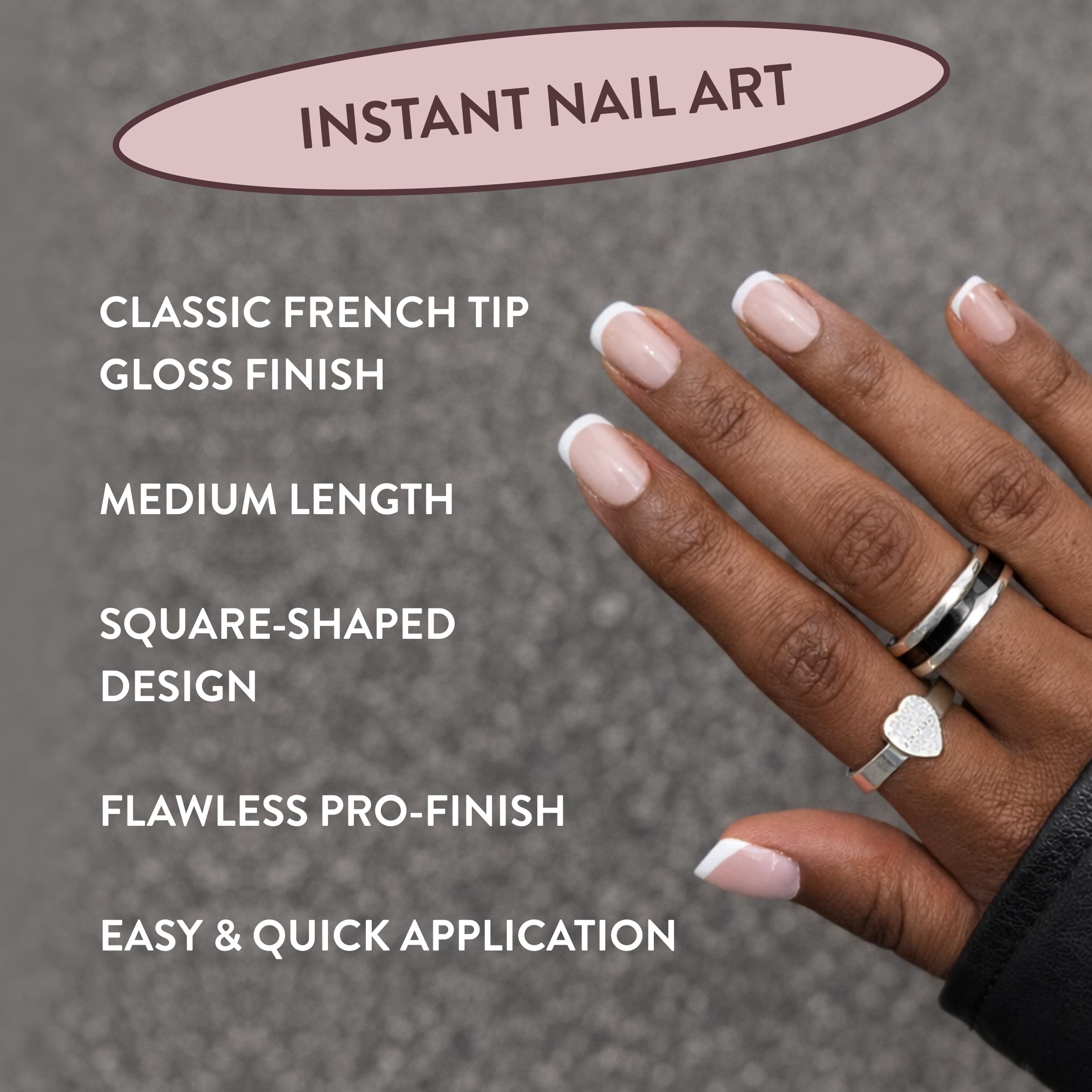 Nails.INC #NailingLife Classic Kim French Tip Square-Shaped Press-On Nail, 30 Nail Sizes, Long-Lasting, Non-Damaging, No Snap, Salon-Quality At Home Manicure, Glue Included, 33 Piece Set