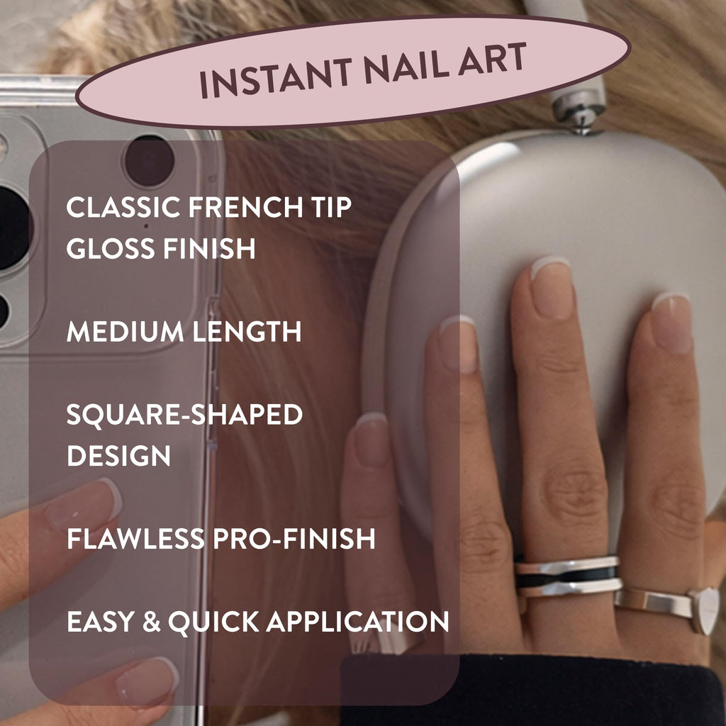 Nails.INC #NailingLife Classic Kim French Tip Square-Shaped Press-On Nail, 30 Nail Sizes, Long-Lasting, Non-Damaging, No Snap, Salon-Quality At Home Manicure, Glue Included, 33 Piece Set