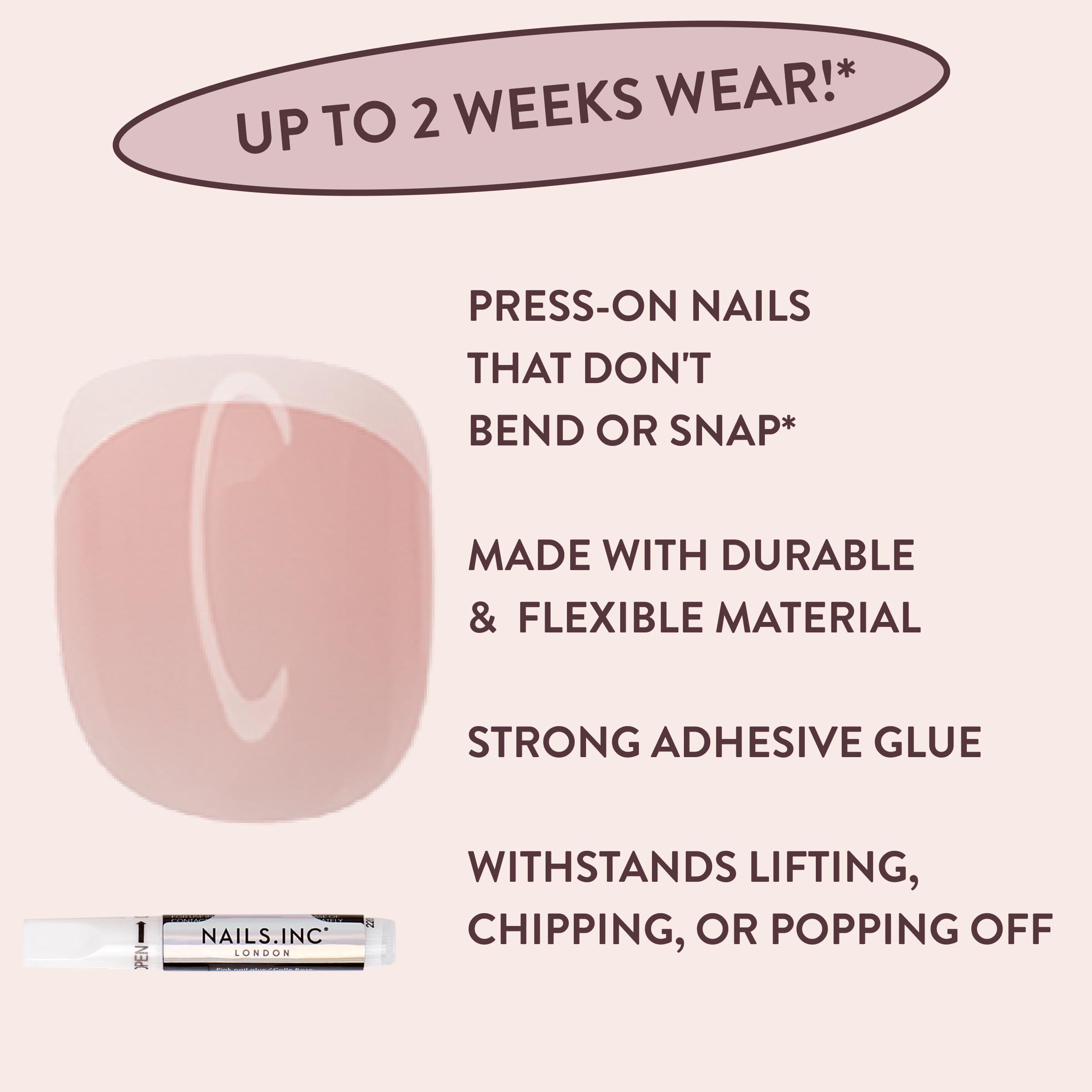 Nails.INC #NailingLife Classic Kim French Tip Square-Shaped Press-On Nail, 30 Nail Sizes, Long-Lasting, Non-Damaging, No Snap, Salon-Quality At Home Manicure, Glue Included, 33 Piece Set