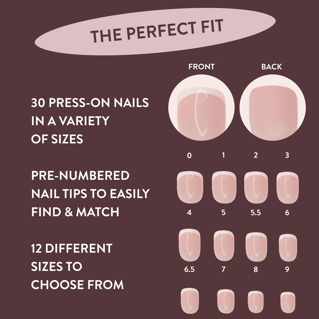 Nails.INC #NailingLife Classic Kim French Tip Square-Shaped Press-On Nail, 30 Nail Sizes, Long-Lasting, Non-Damaging, No Snap, Salon-Quality At Home Manicure, Glue Included, 33 Piece Set