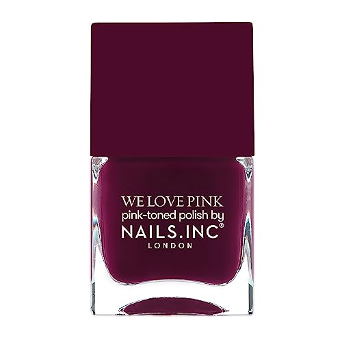 Nails Inc We Love Pink, What's The Blush, Burgundy, Glossy, No Chip, Long Lasting, Quick Dry, Air Dry, Professional Manicures & Pedicures, Fingernails & Toenails, Vegan Nail Polish, 14 ML