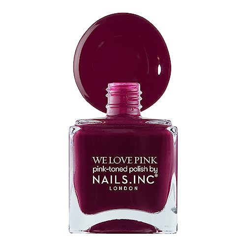Nails Inc We Love Pink, What's The Blush, Burgundy, Glossy, No Chip, Long Lasting, Quick Dry, Air Dry, Professional Manicures & Pedicures, Fingernails & Toenails, Vegan Nail Polish, 14 ML