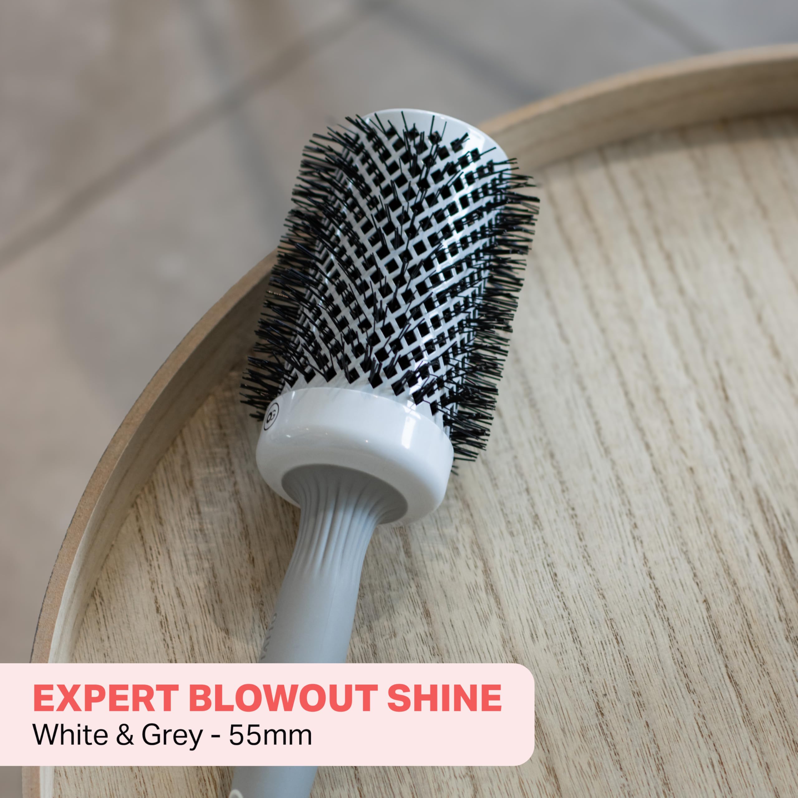 Olivia Garden Expert Blowout Shine - White & Grey - 55 - Ceramic Coated Round Brush for Smooth Blowout, Frizz-Free Hair & Radiant Shine - Very Good
