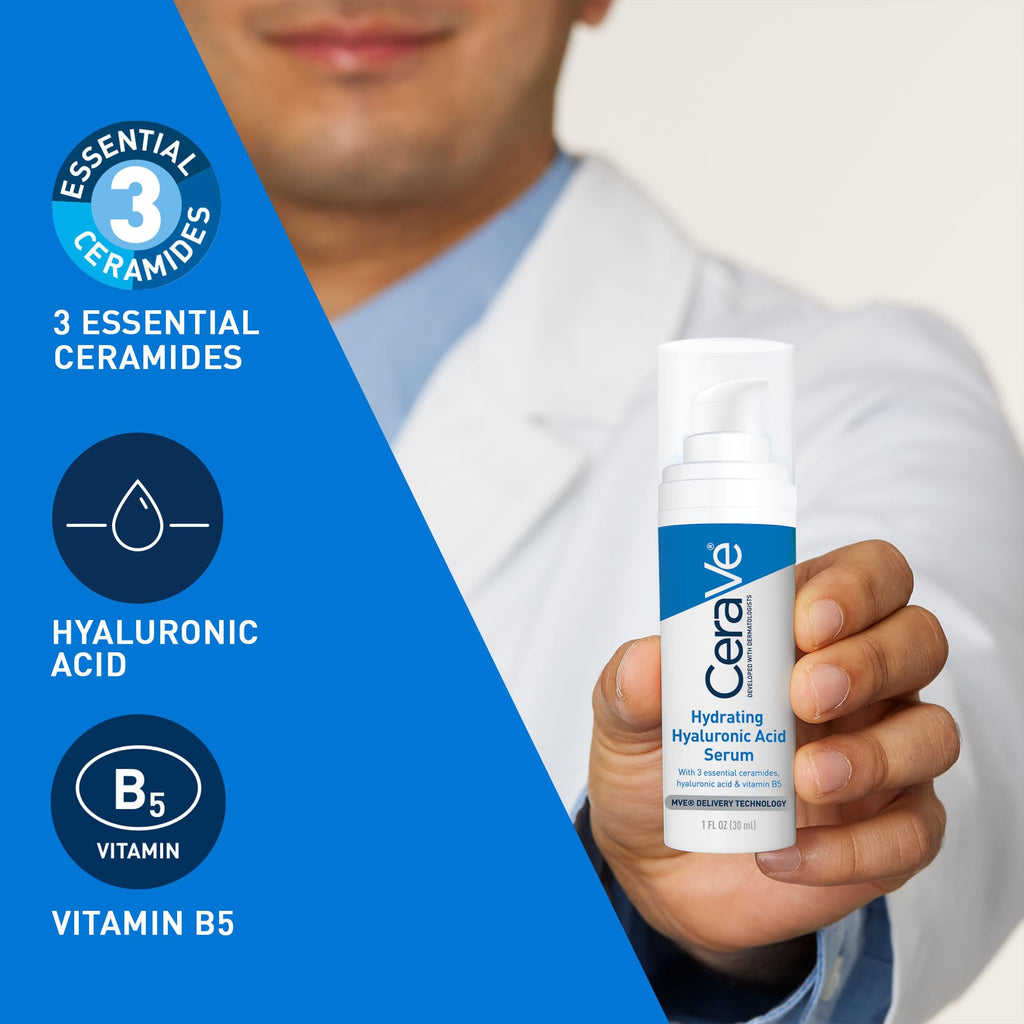 CeraVe Hydrating Hyaluronic Acid Serum - 3 Essential Ceramides & Vitamin B5 - Lightweight Gel - 30ml Face Serum - Damaged Box