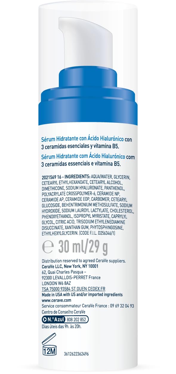 CeraVe Hydrating Hyaluronic Acid Serum - 3 Essential Ceramides & Vitamin B5 - Lightweight Gel - 30ml Face Serum - Damaged Box