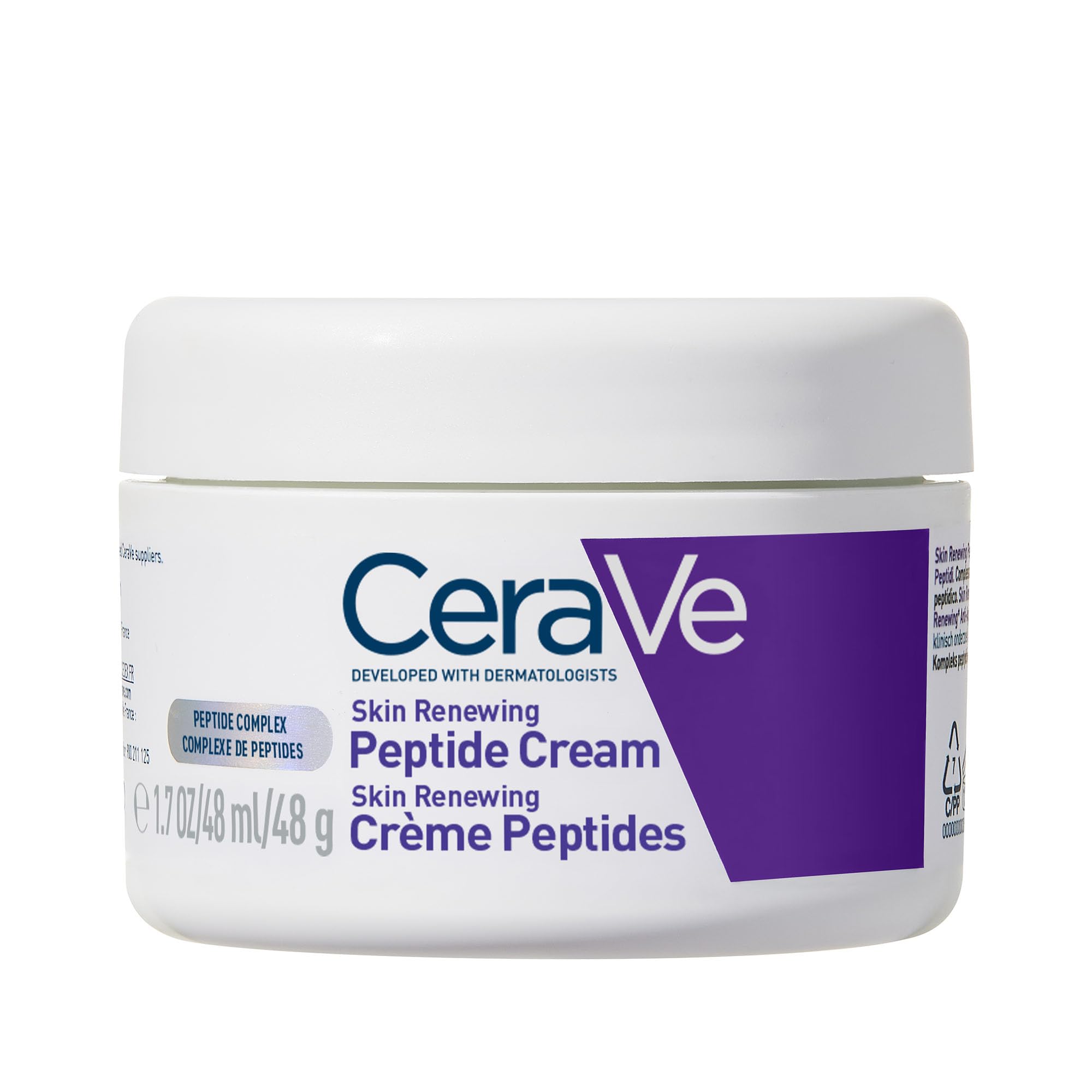 CeraVe Skin Renewing Peptide Cream, Peptide Complex, With Hyaluronic Acid, 3 Essential Ceramides, MVE Technology, Non-Greasy Intensive Moisturiser, For All Skin Types Including Sensitive, 48g
