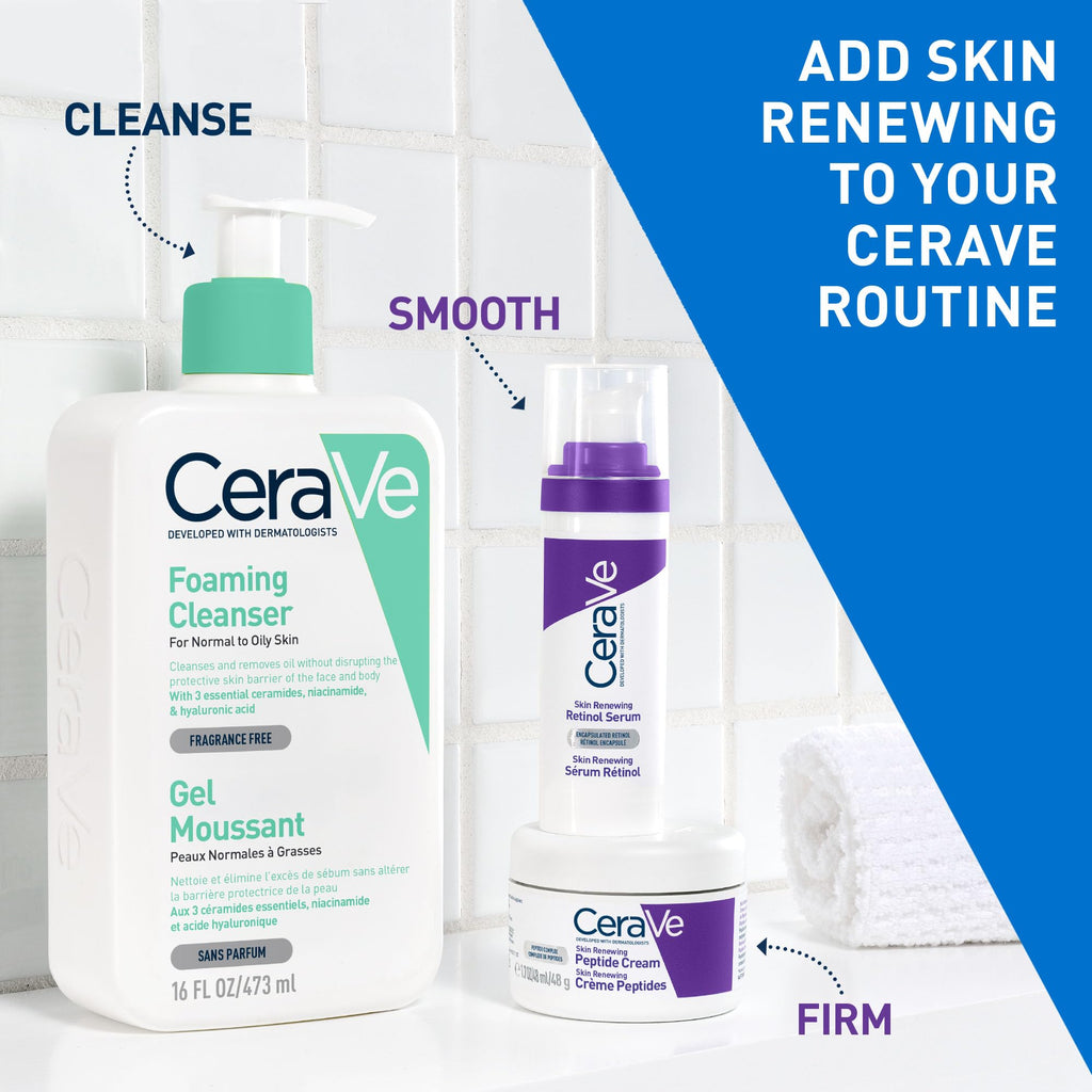 CeraVe Skin Renewing Peptide Cream, Peptide Complex, With Hyaluronic Acid, 3 Essential Ceramides, MVE Technology, Non-Greasy Intensive Moisturiser, For All Skin Types Including Sensitive, 48g