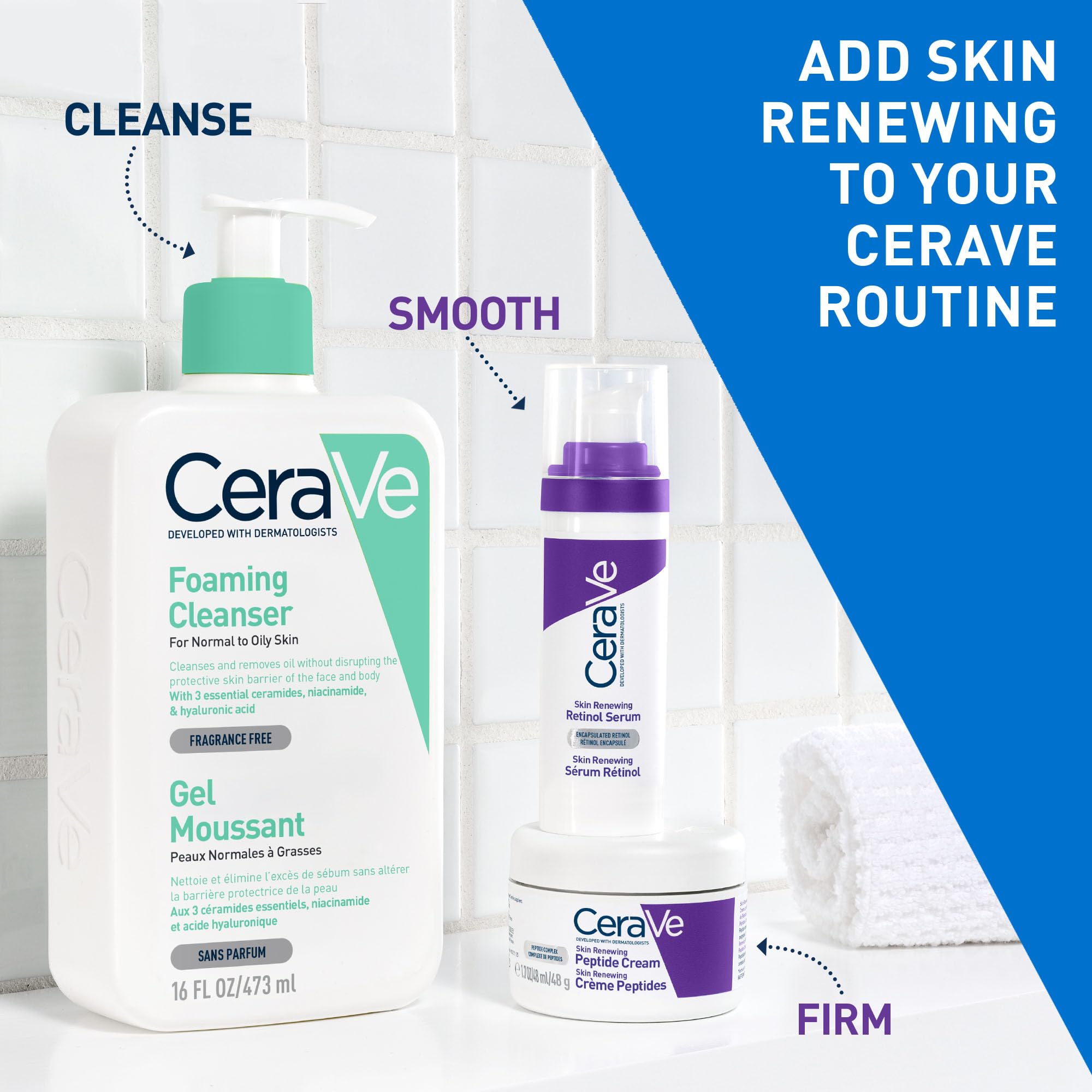 CeraVe Skin Renewing Peptide Cream, Peptide Complex, With Hyaluronic Acid, 3 Essential Ceramides, MVE Technology, Non-Greasy Intensive Moisturiser, For All Skin Types Including Sensitive, 48g
