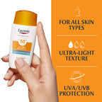 Eucerin Sun Face Hydro Protect Ultra-Light Fluid SPF 50+ 50ml, Facial Sunscreen with Non-Greasy Finish, Fast-Absorbing and Ultra Broad Spectrum Face Sun Cream - Damaged Box