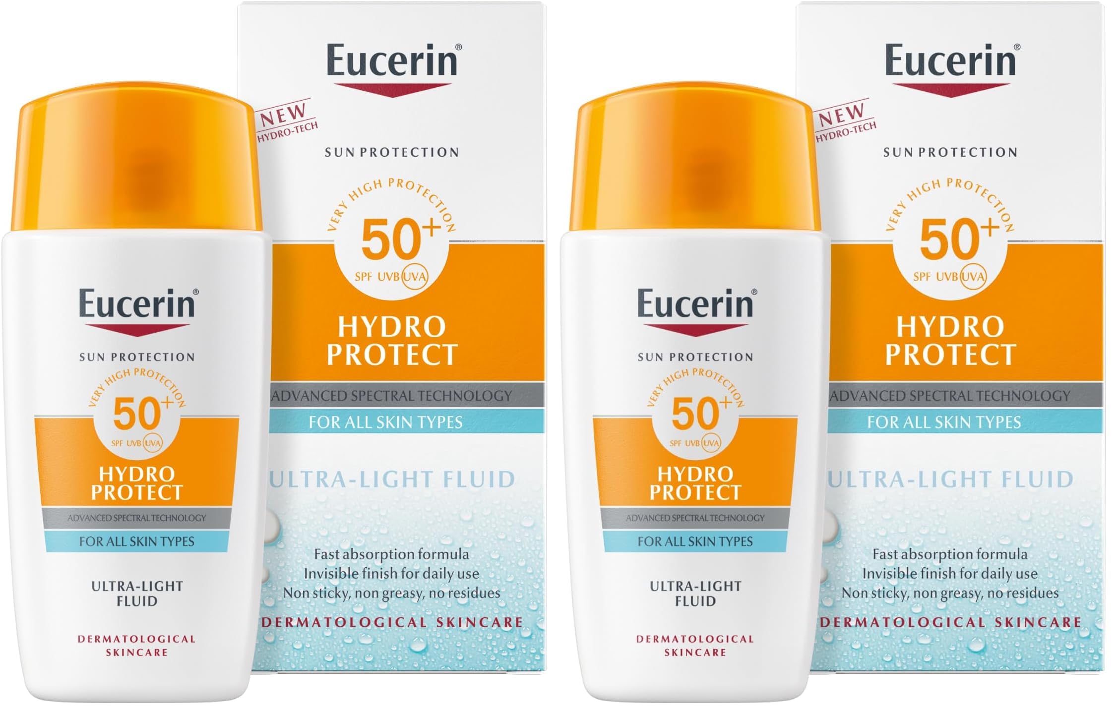 Eucerin Sun Face Hydro Protect Ultra-Light Fluid SPF 50+ 50ml, Facial Sunscreen with Non-Greasy Finish, Fast-Absorbing and Ultra Broad Spectrum Face Sun Cream - Damaged Box