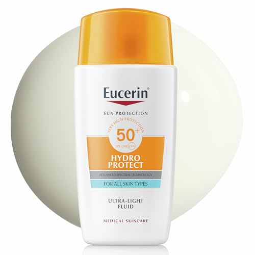 Eucerin Sun Face Hydro Protect Ultra-Light Fluid SPF 50+ 50ml, Facial Sunscreen with Non-Greasy Finish, Fast-Absorbing and Ultra Broad Spectrum Face Sun Cream - Damaged Box