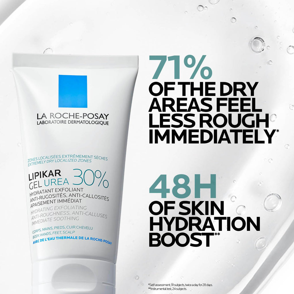 La Roche Posay Lipikar Urea 30% Exfoliating Moisturising Gel With Niacinamide, Intensive Care for Extremely Dry, Rough & Thick Localized Zones, Soothing Body Treatment, 50ml - Damaged Box