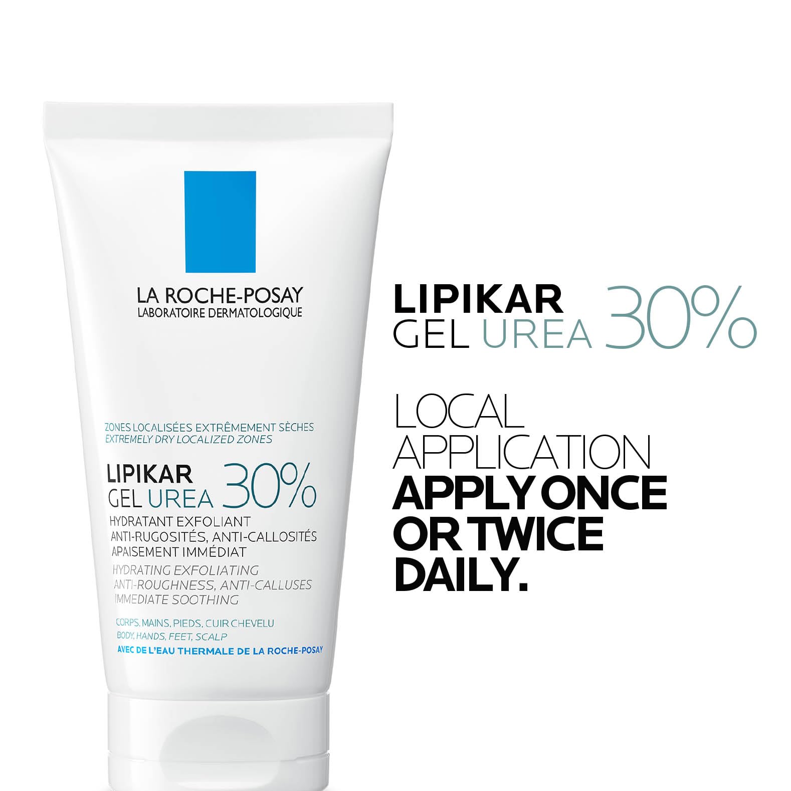 La Roche Posay Lipikar Urea 30% Exfoliating Moisturising Gel With Niacinamide, Intensive Care for Extremely Dry, Rough & Thick Localized Zones, Soothing Body Treatment, 50ml - Damaged Box