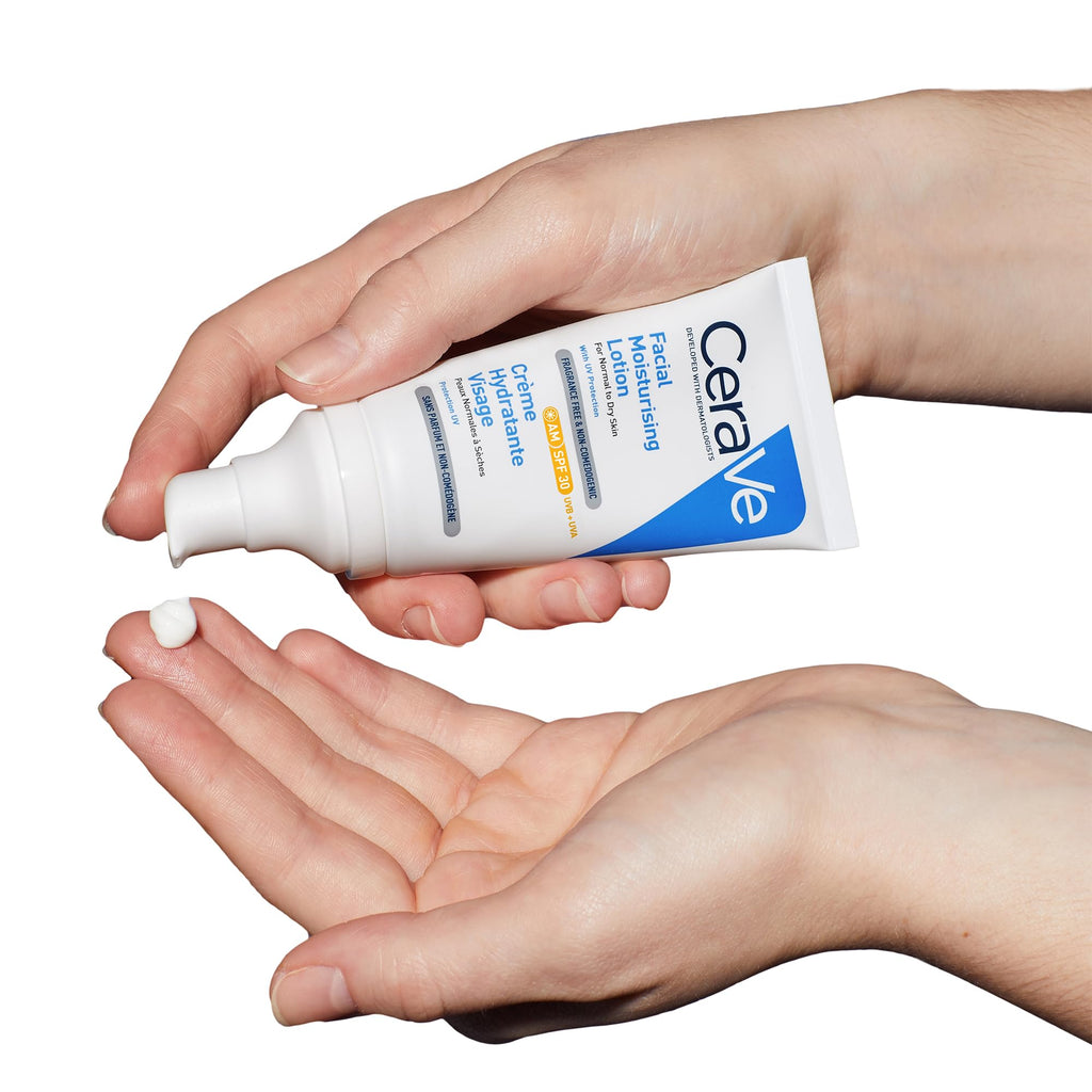 CeraVe AM Facial Moisturising Lotion SPF30 With 3 Essential Ceramides and Hyaluronic Acid, Broad Spectrum UVA/UVB Protection for Normal to Dry Skin, 52ml - Damaged Box