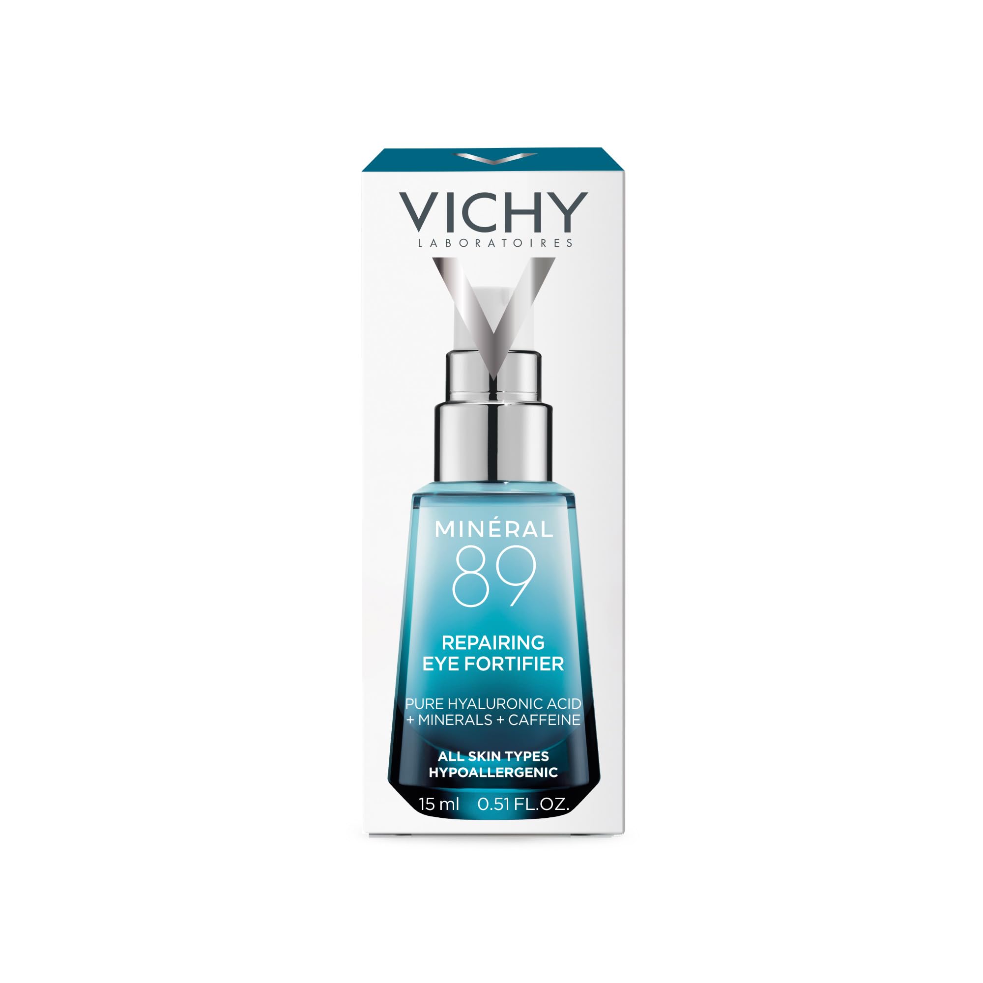 Vichy Min'eral 89 Repairing Eye Fortifier Hydrating Serum With Hyaluronic Acid, Caffeine, Adenosine, Comforting Gel-Cream Texture, Ophthalmologically Tested, 15ml - Damaged Box - BBE 07/2028