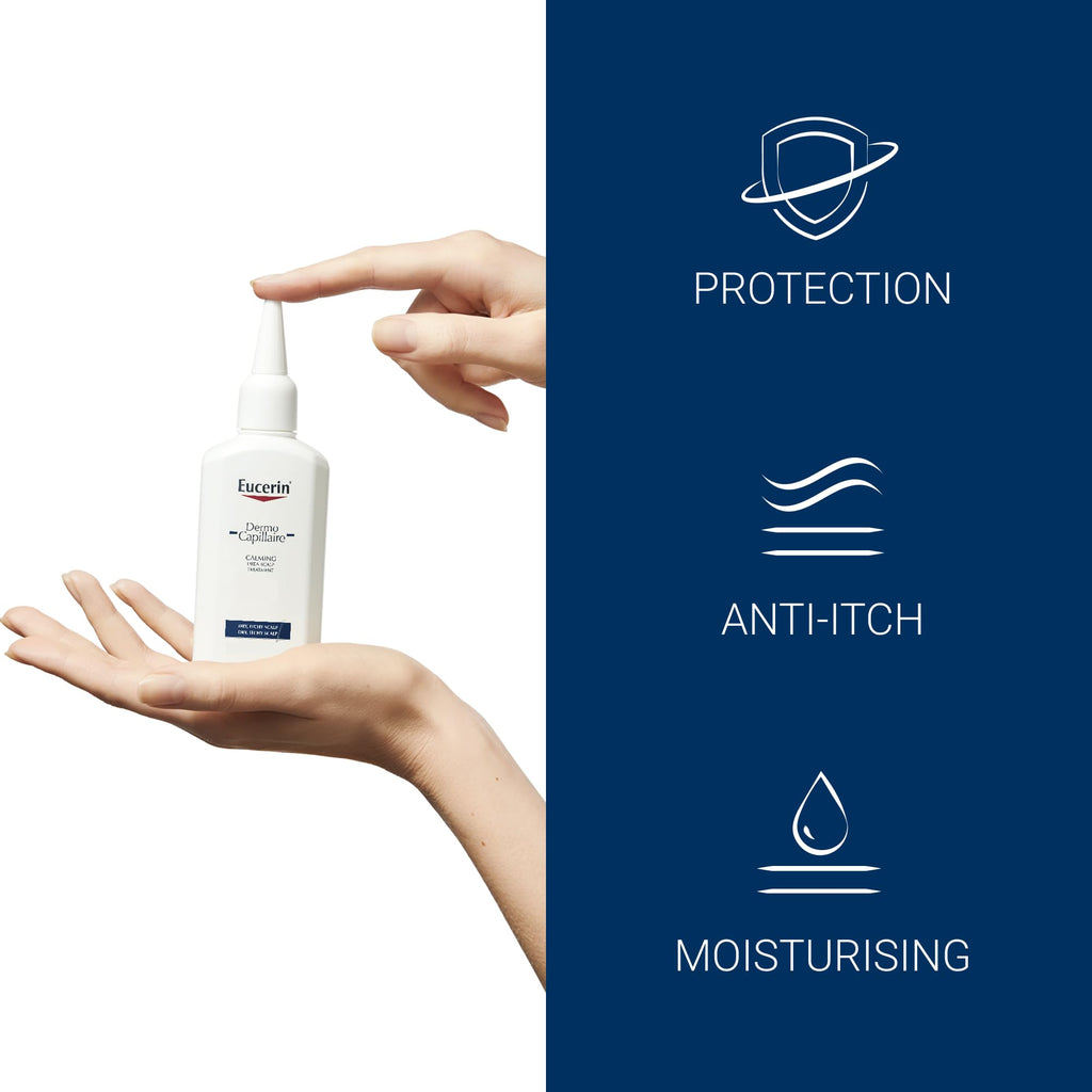 Eucerin DermoCapillaire Calming Urea Scalp Treatment 100ml, Intensive After Shower Leave-In Hair Serum, Psoriasis Scalp Treatment for Itchy, Flaky, Dry Scalp, Hydrating and Soothing Scalp Serum - Damaged Box