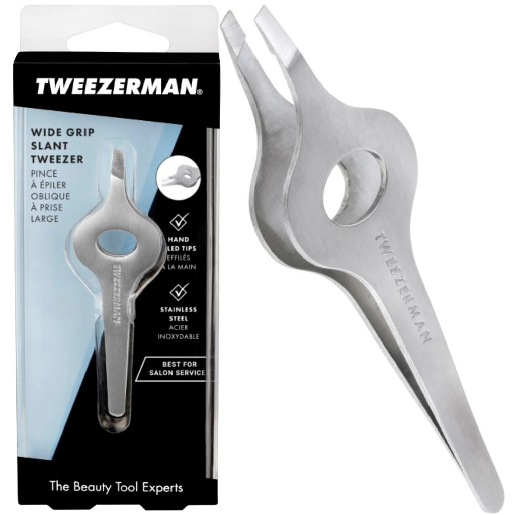 Tweezerman Wide Grip Tweezer, Extra Large Tweezers, Professional Stainless Steel Precision Tweezers for Facial Hair and Eyebrows, (Pack of 1) - Damaged Box