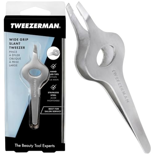 Tweezerman Wide Grip Tweezer, Extra Large Tweezers, Professional Stainless Steel Precision Tweezers for Facial Hair and Eyebrows, (Pack of 1) - Damaged Box