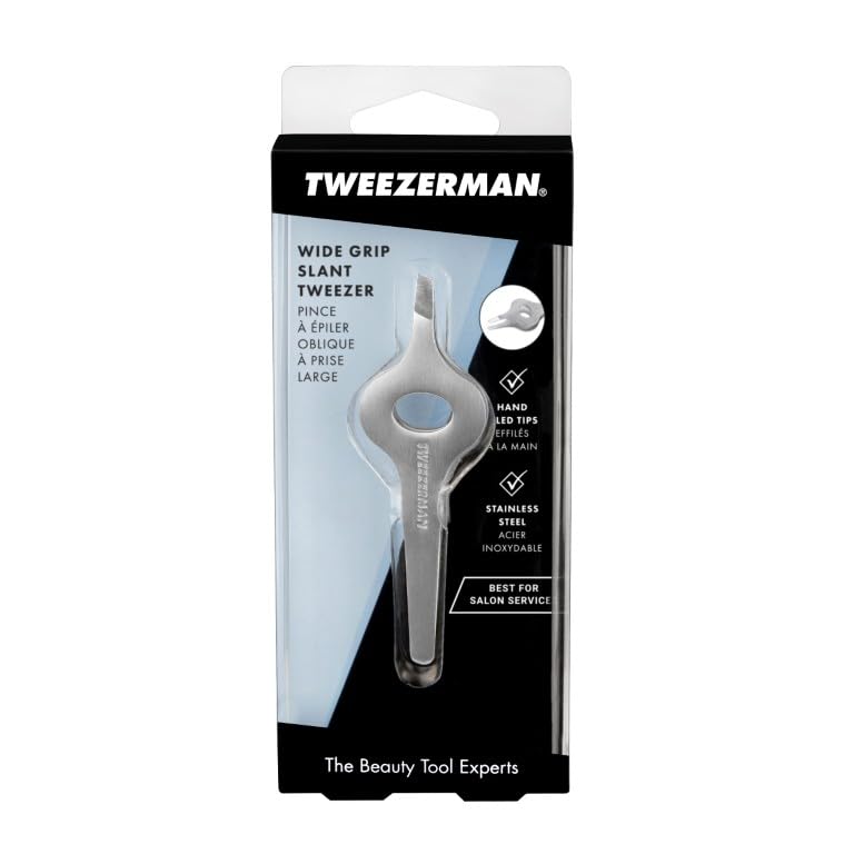 Tweezerman Wide Grip Tweezer, Extra Large Tweezers, Professional Stainless Steel Precision Tweezers for Facial Hair and Eyebrows, (Pack of 1) - Damaged Box
