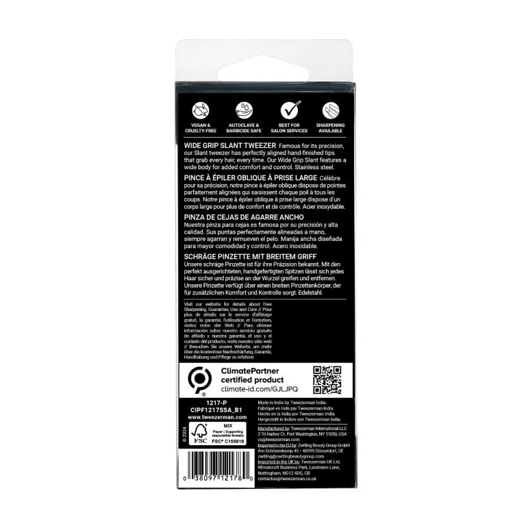 Tweezerman Wide Grip Tweezer, Extra Large Tweezers, Professional Stainless Steel Precision Tweezers for Facial Hair and Eyebrows, (Pack of 1) - Damaged Box