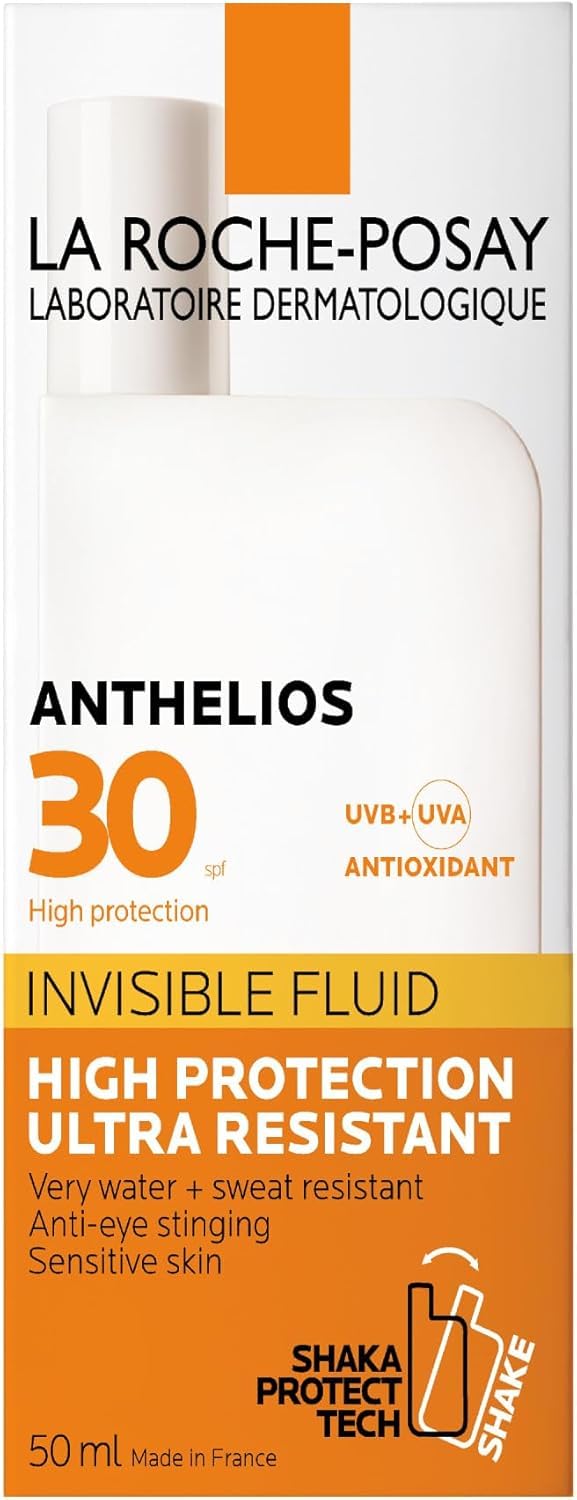 La-Roche-Posay Anthelios SPF30 Invisible Fluid Sunscreen for High Protection from UVB and UVA Rays, Light Weight and Ultra Resistant, Suitable for Sensitive Skin, 50ml - Damaged Box