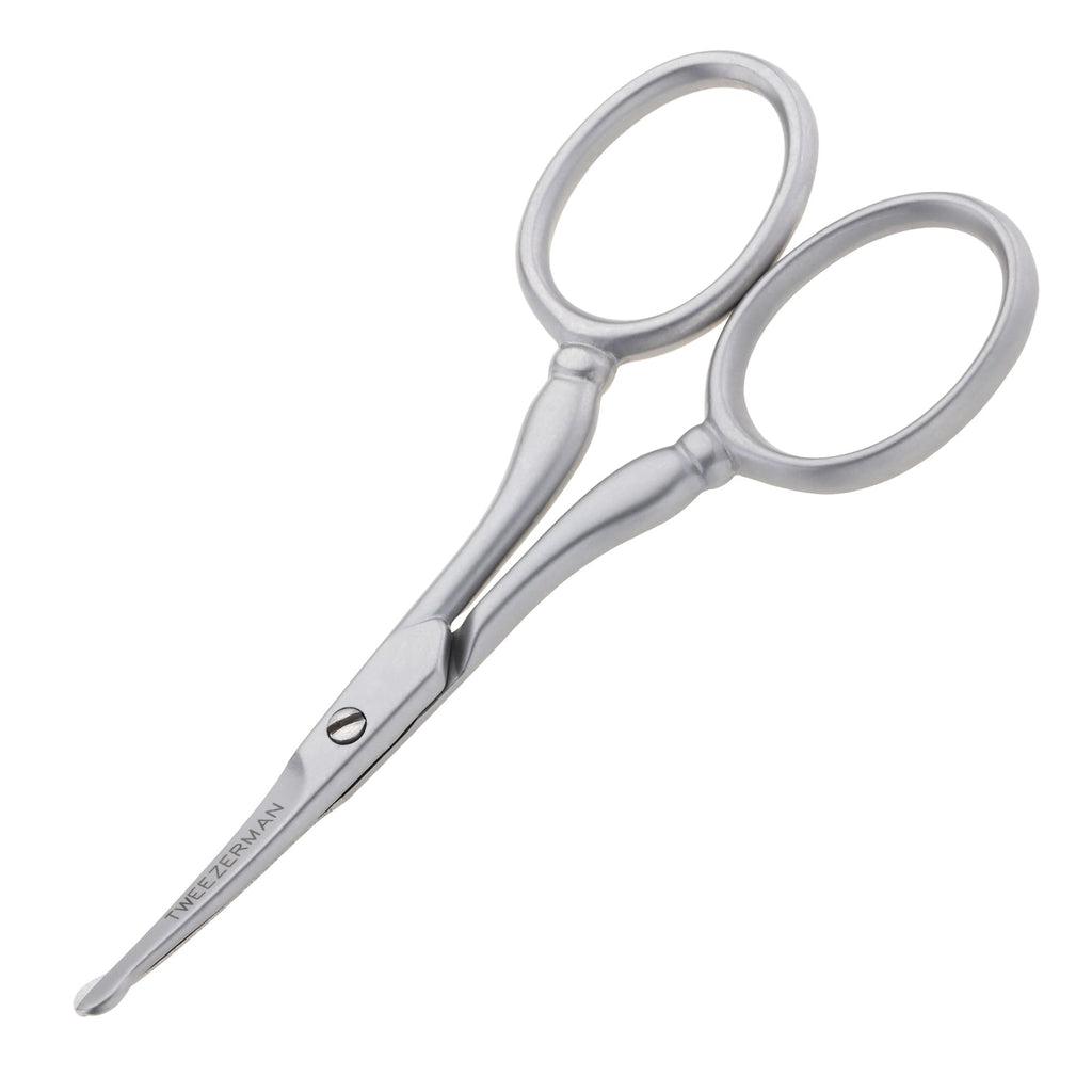 Tweezerman Facial Hair Scissors - Rounded Tip Stainless Steel for Eyebrows, Nose, Moustache, Beard, Ear Hair - 1 Pack - Damaged Box